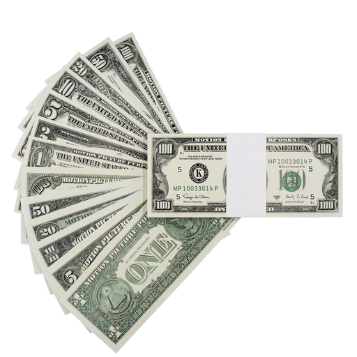 1990 Series mixed prop money stack for film and photography