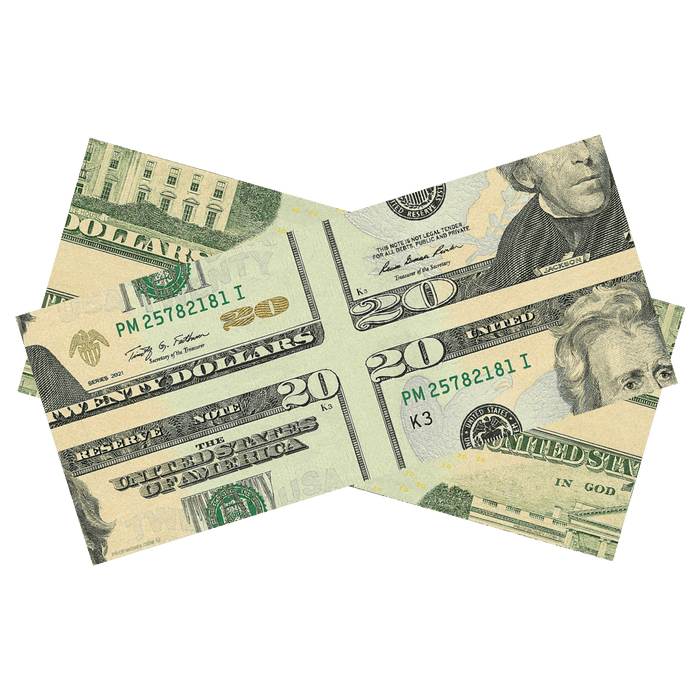 $20 mis-made double-sided bill for magicians