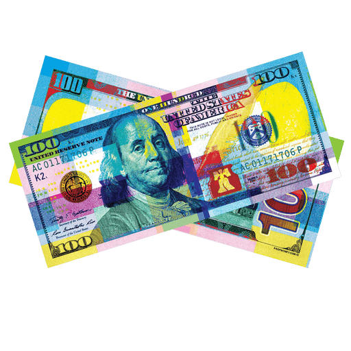 Chroma colored bills with vibrant multi color novelty money design