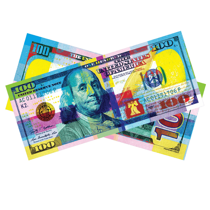Chroma colored bills with vibrant multi color novelty money design